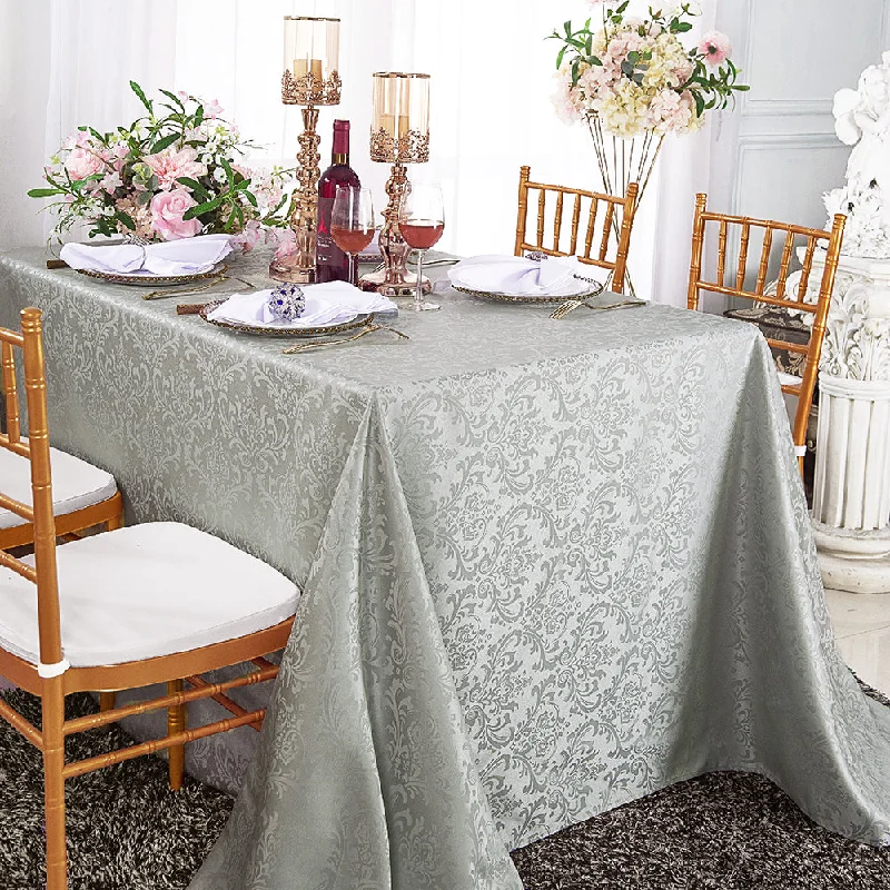 72"x120" Seamless Rectangular Floral Damask Jacquard Polyester (220 GSM) Tablecloth - Silver  (1pc)