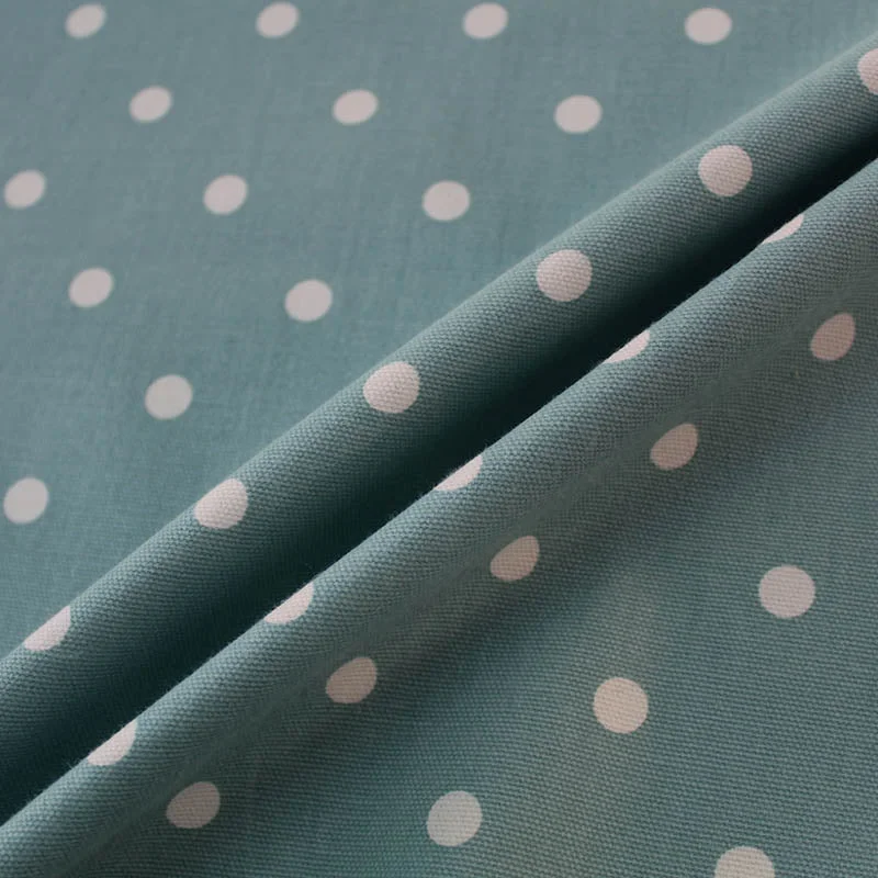 Spots Home Furnishing Fabric - Soft Petrol Green/White