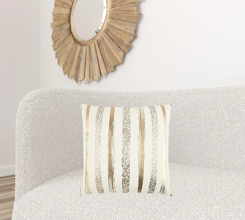 Gold Glam Stripe Beaded Throw Pillow