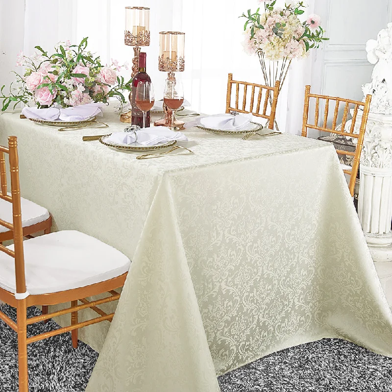 90"x132" Seamless Rectangular Floral Damask Jacquard Polyester (220 GSM) Tablecloth - Ivory (1pc)