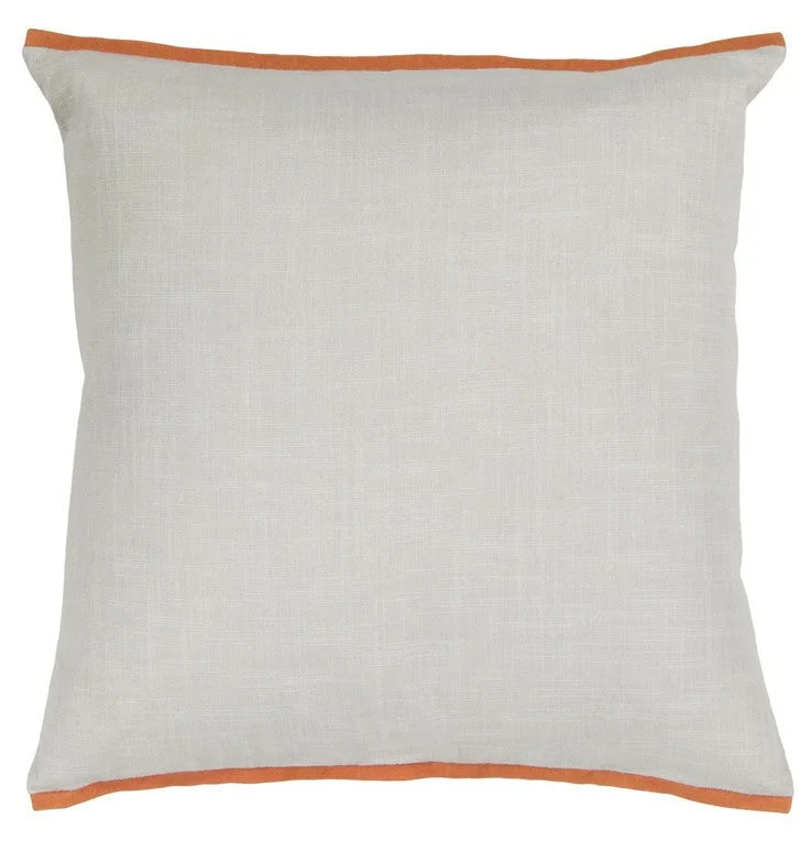 Handmade Contemporary Pillow, White w/ Orange Edge