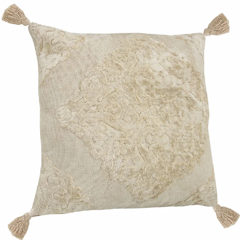 20" X 20" Cream And Beige Viscose Zippered Pillow