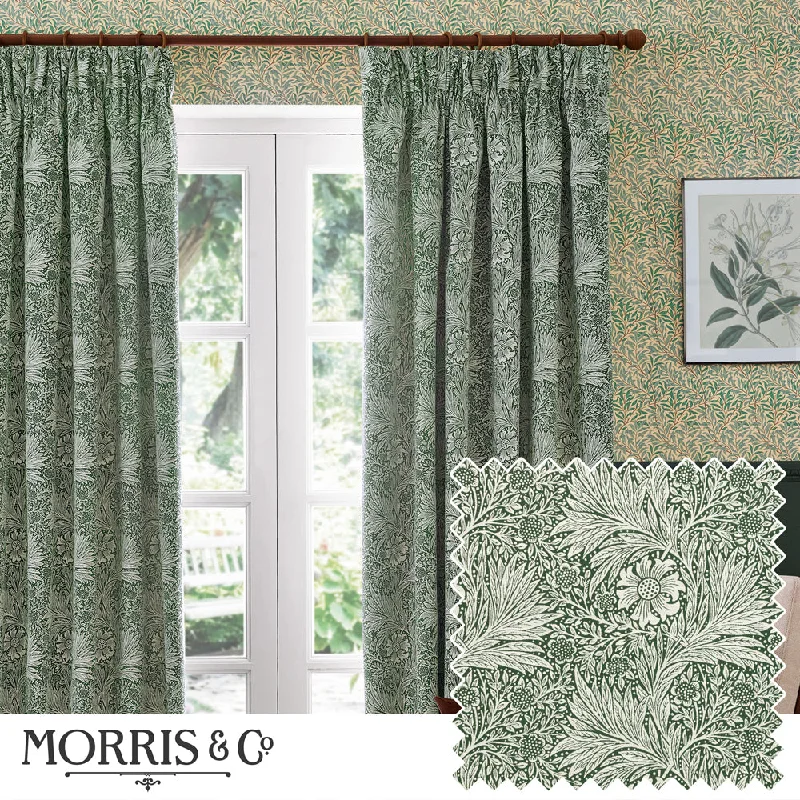 Marigold Floral Jacquard Pencil Pleat Curtains Leaf Green