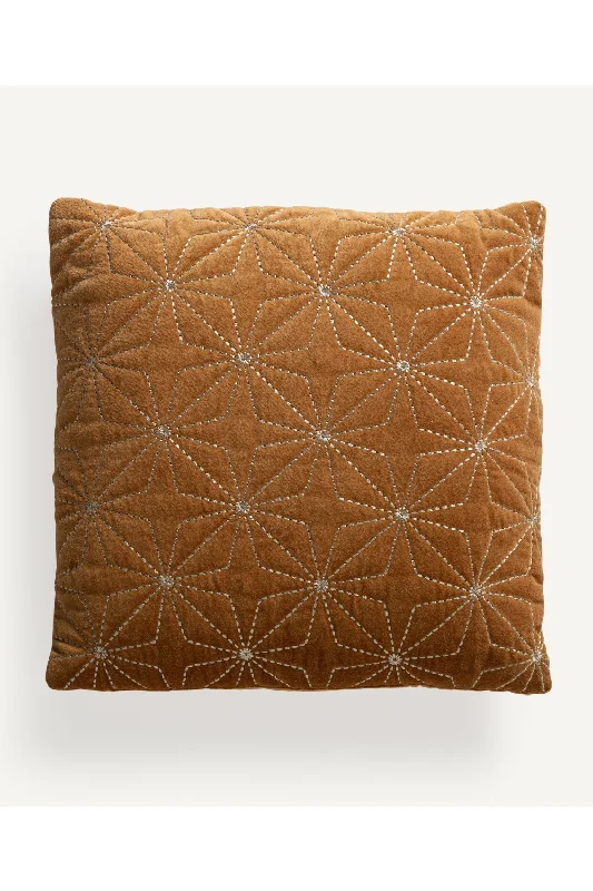 Embroidered Ocher Velvet Cushion | Vical Home Vilma