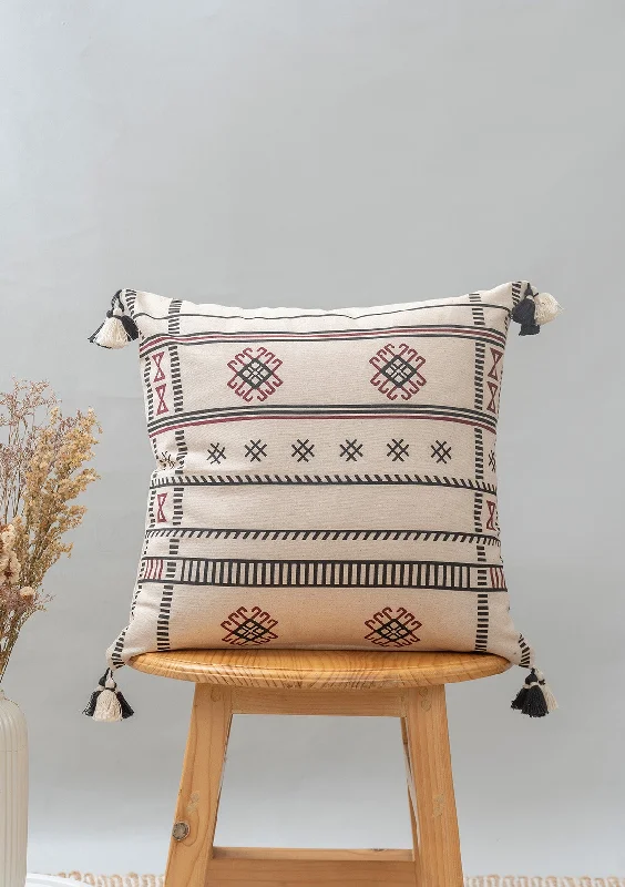 Saga 100% cotton boho geometric cushion cover for sofa - Black