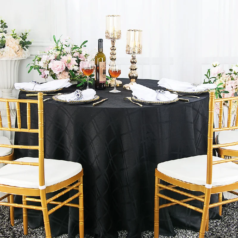 90" Seamless Round Plaid Jacquard Polyester (220 GSM) Tablecloth - Black (1pc)