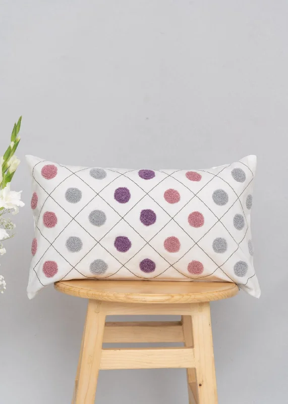 Dainty dots 100% cotton geometric embroidered cushion cover for sofa - Lavender