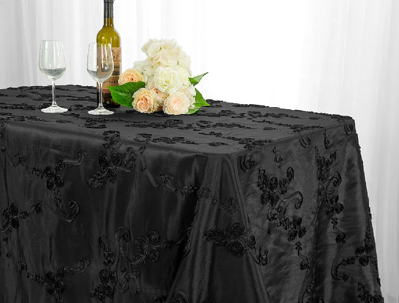 90"x156" Seamless Rectangular Ribbon Taffeta Tablecloth - Black (1pc)