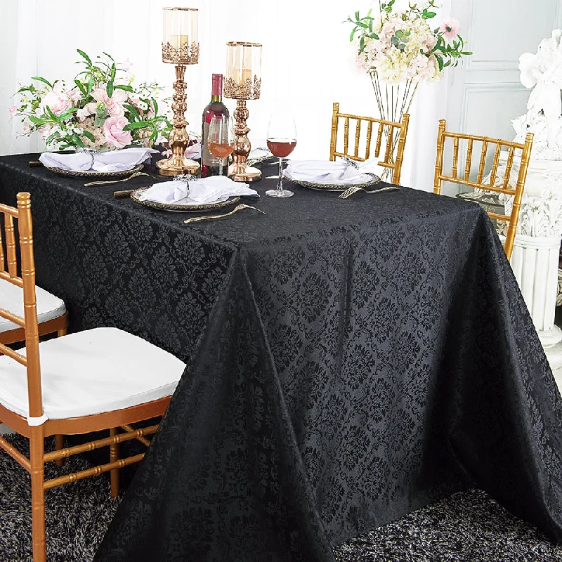 90"x132" Seamless Rectangular Marquis Damask Jacquard Polyester (220 GSM) Tablecloth - Black (1pc)