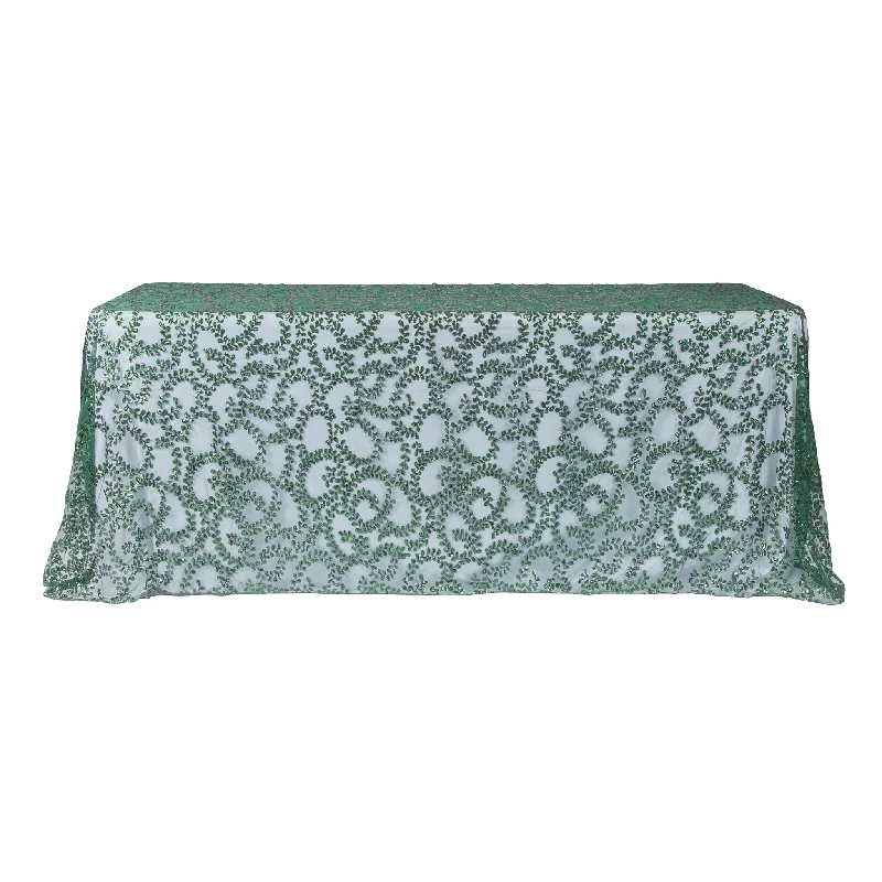 Sequin Vine Tablecloth Overlay 90"x156" Rectangle  - Emerald Green