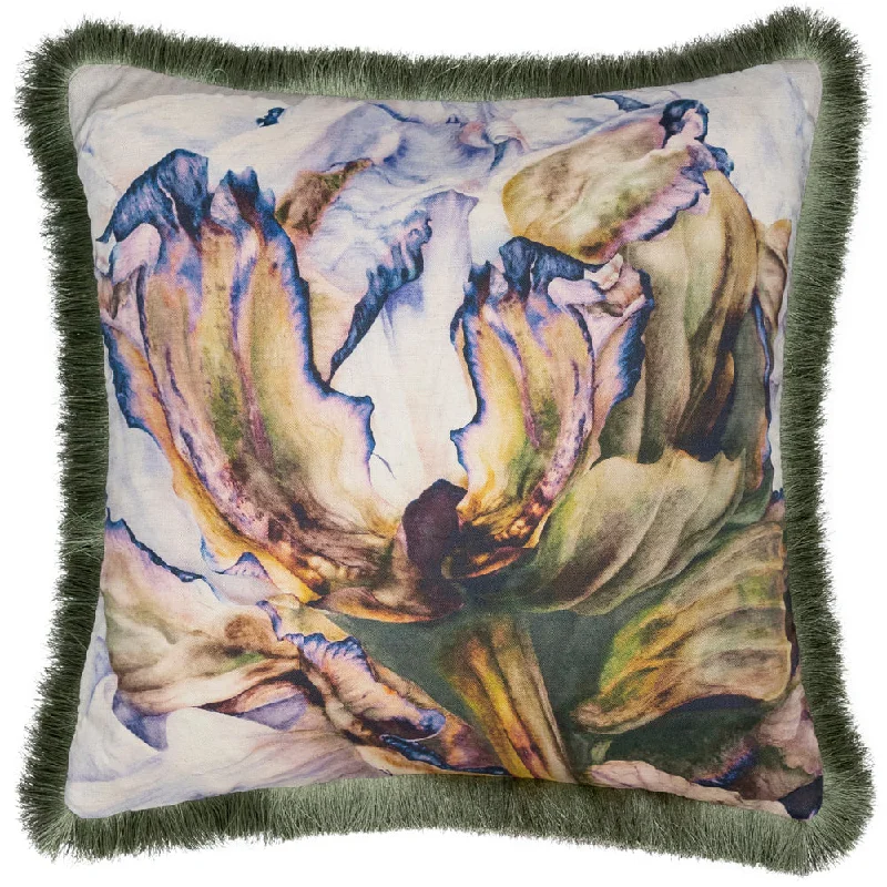 Heligan Printed Fringed Feather Cushion Cornflower