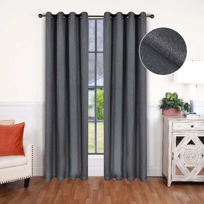 Linen Pattern Washable Room Darkening Blackout Curtains, Set of 2