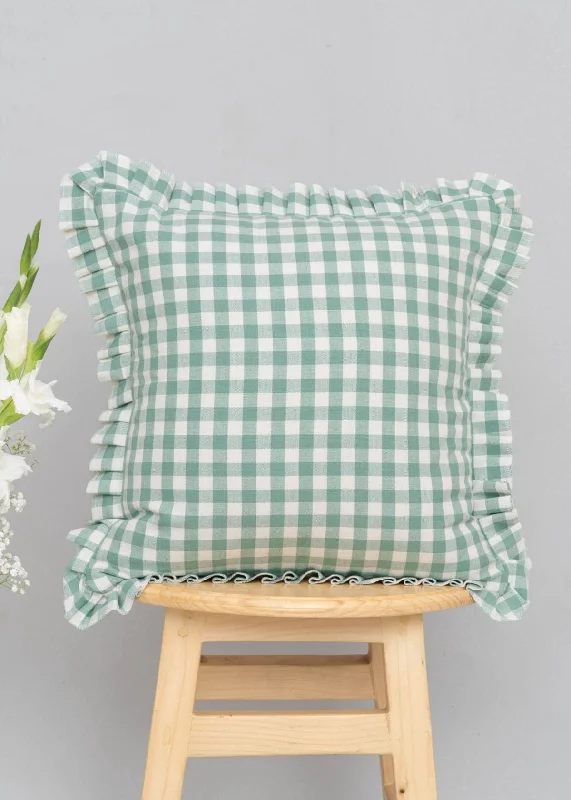 Gingham Cotton 100% cotton geometric cushion cover for sofa - Sage Green