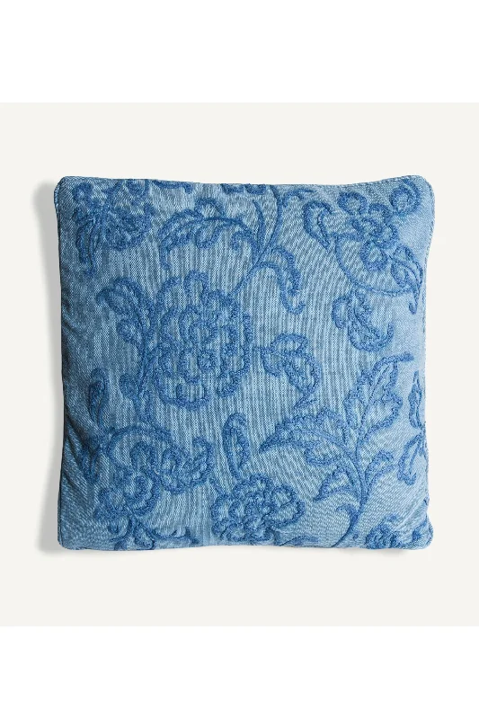 Embroidered Blue Cotton Cushion | Vical Home Blesi