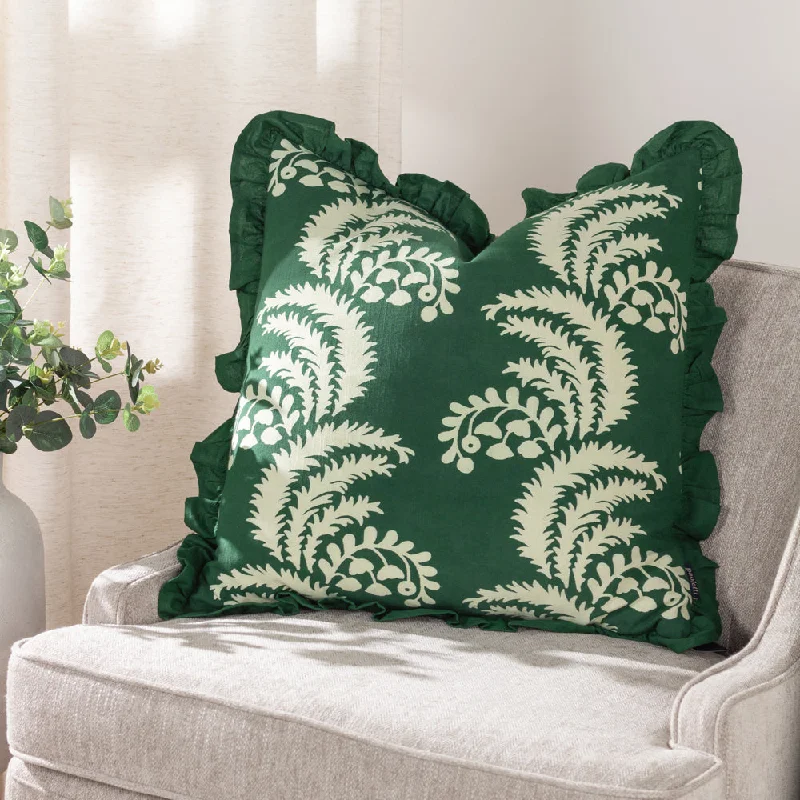 Montrose Floral Pleat Fringe Cushion Bottle Green