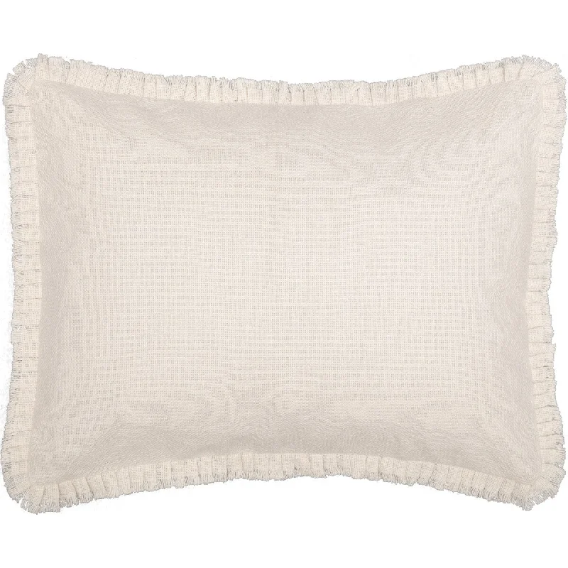 Burlap Antique White Standard Sham w/ Fringed Ruffle 21x27