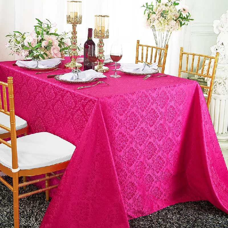 90"x132" Seamless Rectangular Marquis Damask Jacquard Polyester (220 GSM) Tablecloth - Fuchsia (1pc)