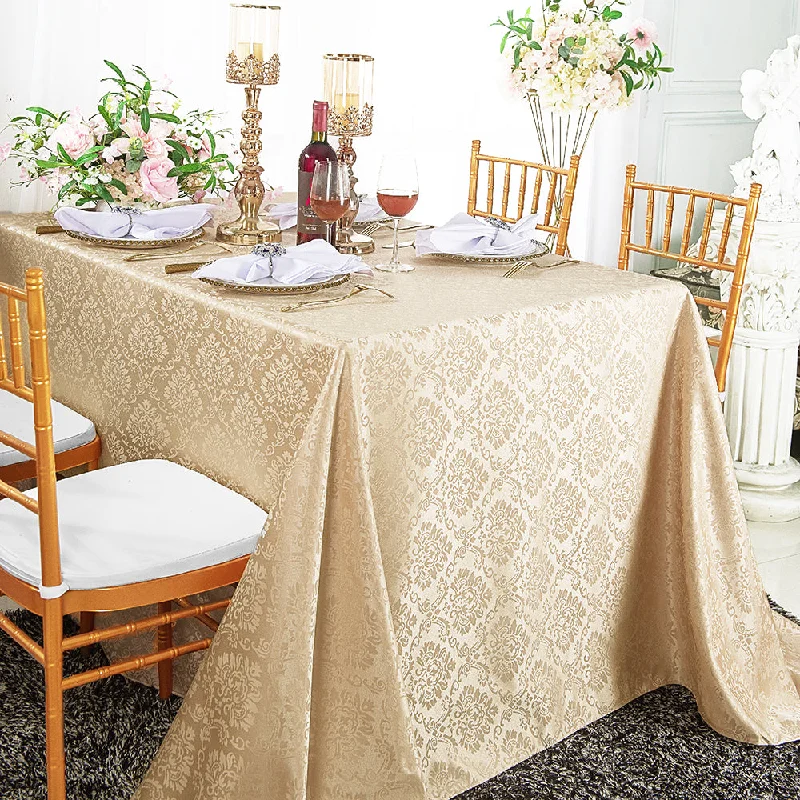 72"x120" Seamless Rectangular Marquis Damask Jacquard Polyester (220 GSM) Tablecloth - Champagne (1pc)