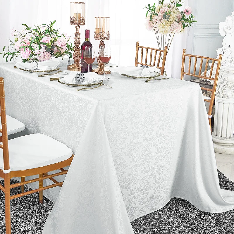 72"x120" Seamless Rectangular Floral Damask Jacquard Polyester (220 GSM) Tablecloth - White (1pc)