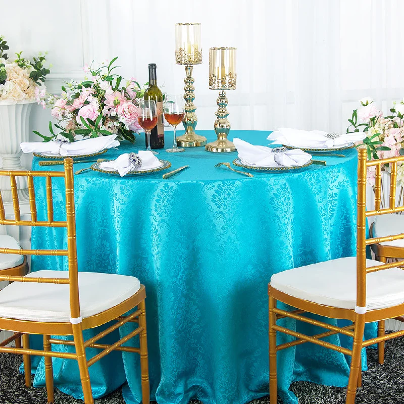 108" Seamless Round Marquis Damask Jacquard Polyester (220 GSM) Tablecloth - Turquoise (1pc)