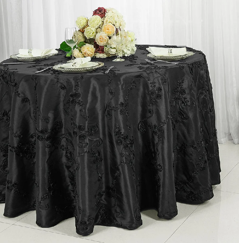 132" Round Ribbon Taffeta Tablecloth - Black (1pc)