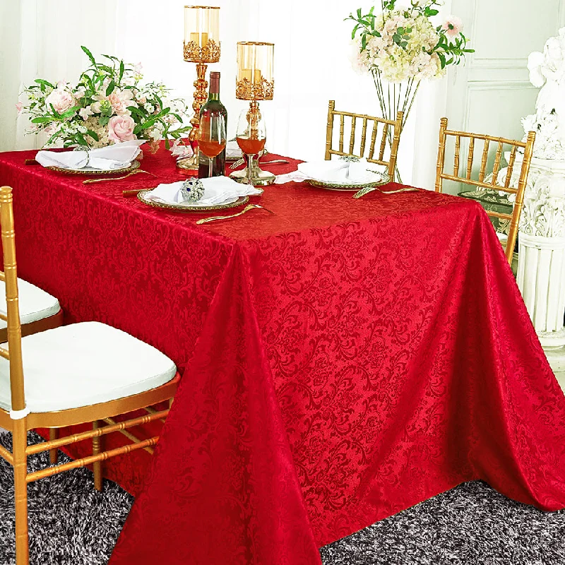 72"x120" Seamless Rectangular Floral Damask Jacquard Polyester (220 GSM) Tablecloth - Apple Red (1pc)