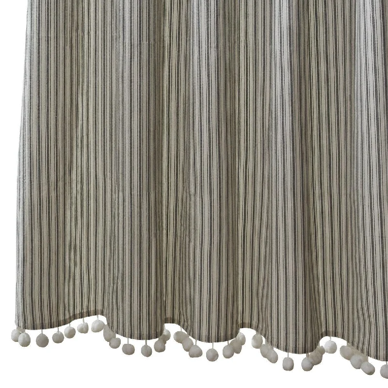 Ticking With Ball Fringe Shower Curtain - Park Designs