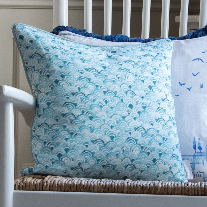 Melia Printed Piped Cushion Glacier