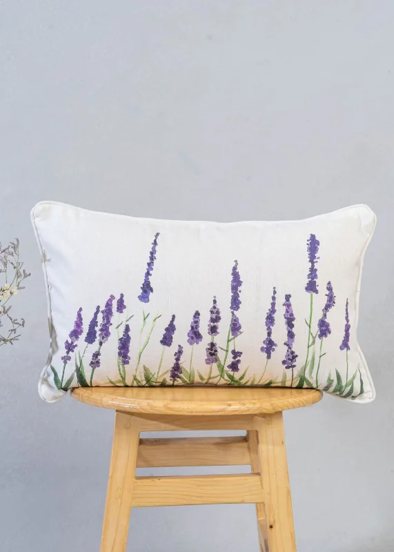 Lavender Valley Printed Cotton Cushion Cover - Lavender