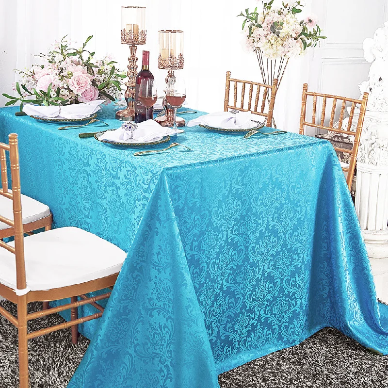 72"x120" Seamless Rectangular Floral Damask Jacquard Polyester (220 GSM) Tablecloth - Turquoise (1pc)