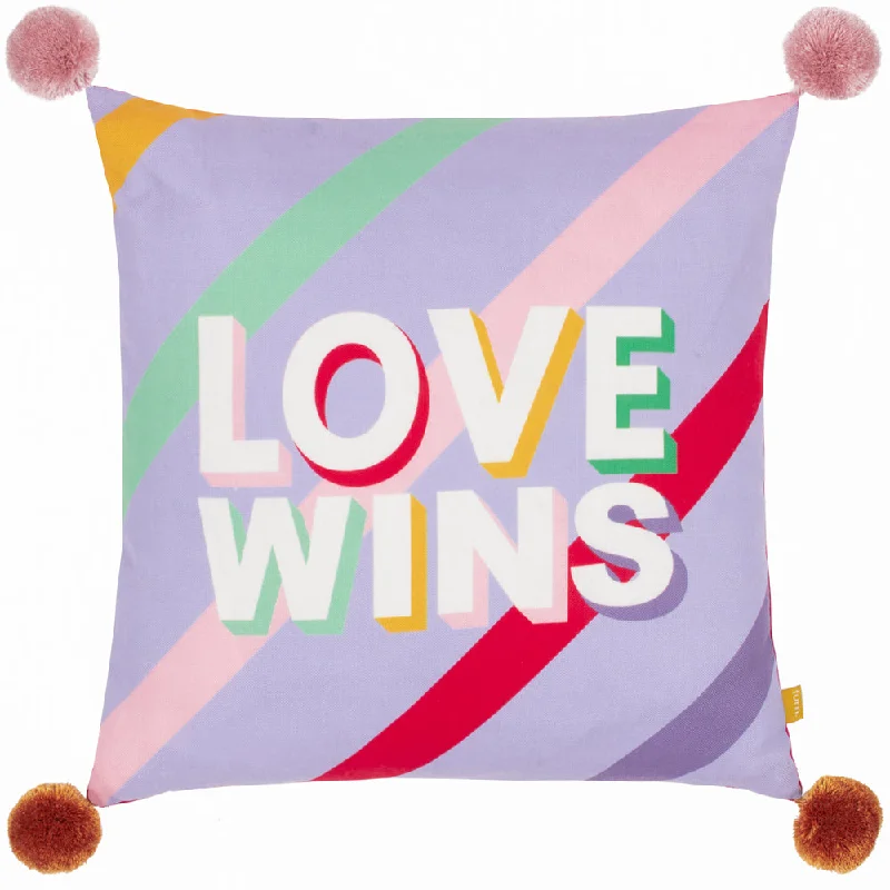 Pom Poms Love Wins Cushion Lilac