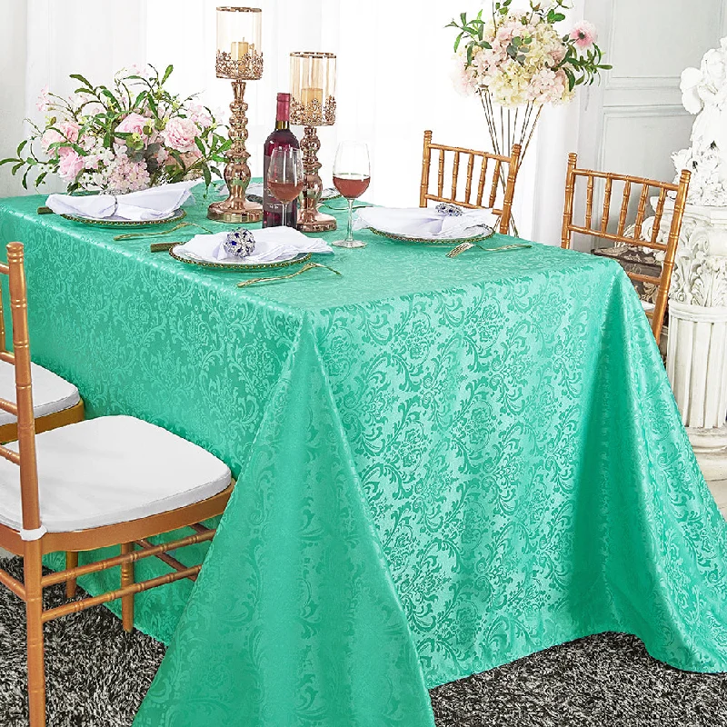 90"x156" Seamless Rectangular Floral Damask Jacquard Polyester (220 GSM) Tablecloth - Tiff Blue/Aqua Blue (1pc)