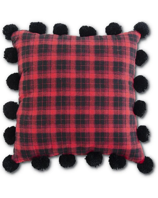 K&K Interiors, Inc. Plaid Pillow With Pom Pom Trim