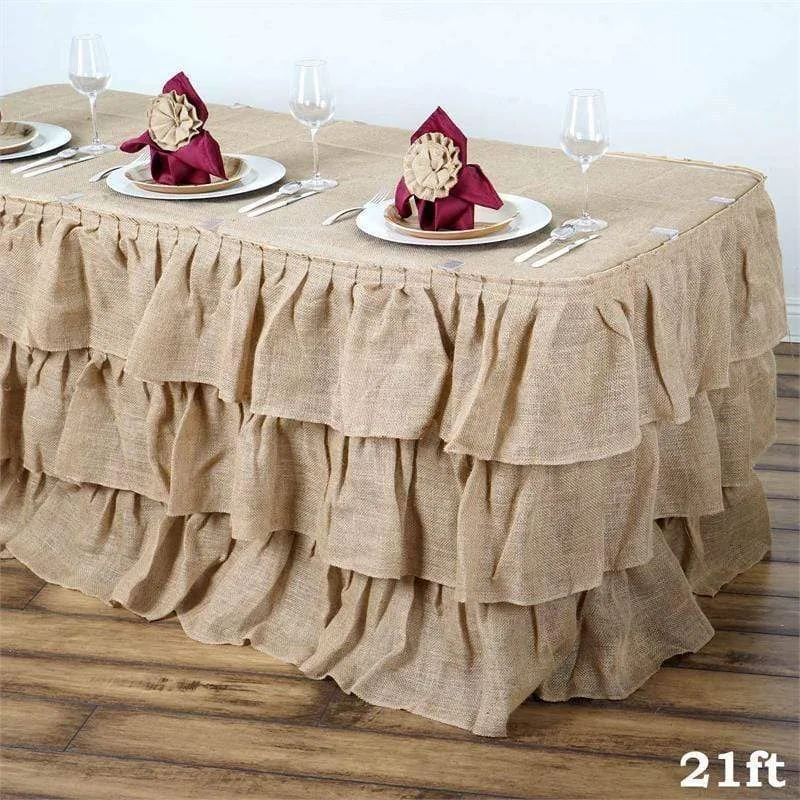 Natural Burlap Ruffled Table Skirt