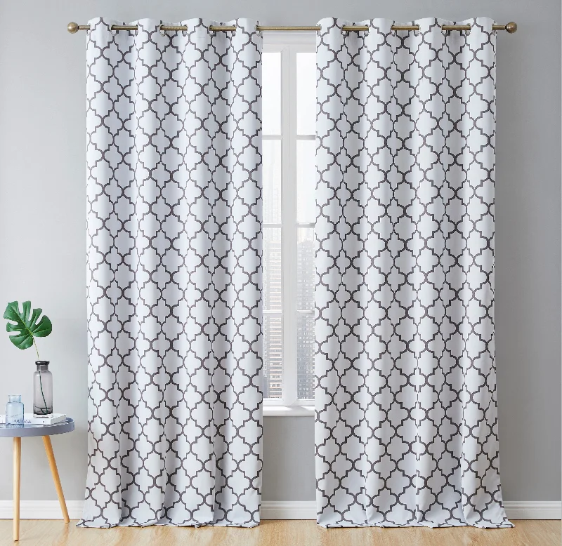 Lattice Print Room Darkening Grommet Curtain Panels