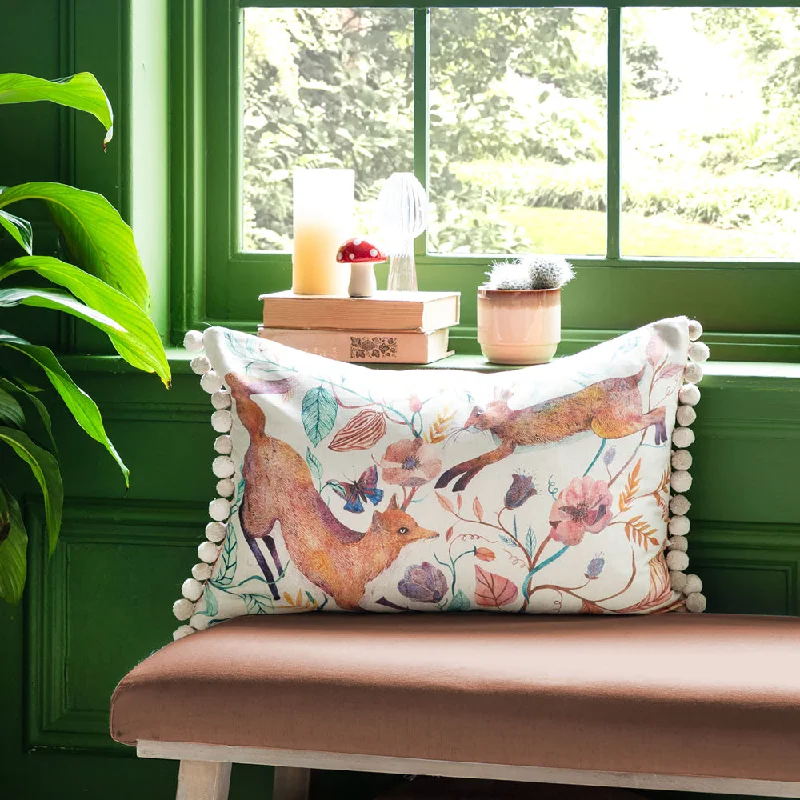 Leaping Into The Fauna Printed Feather Cushion Linen