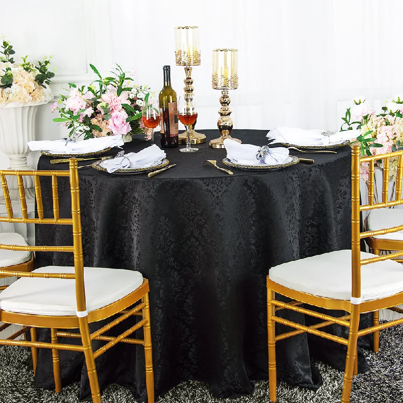 132" Seamless Round Marquis Damask Jacquard Polyester (220 GSM) Tablecloth - Black (1pc)