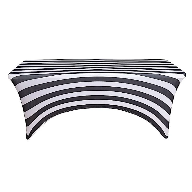 6 ft Fitted Premium Spandex Tablecloth Striped Table Cover - Black and White