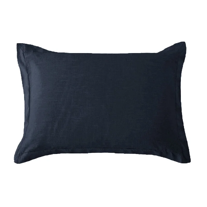 Hera Washed Linen Tailored Dutch Euro Sham with Down Insert, 27" x 39" - Navy