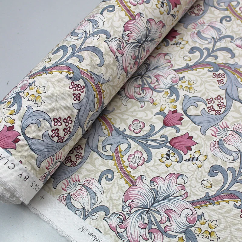 William Morris Soft Furnishing - Golden Lily - Dove and Plum