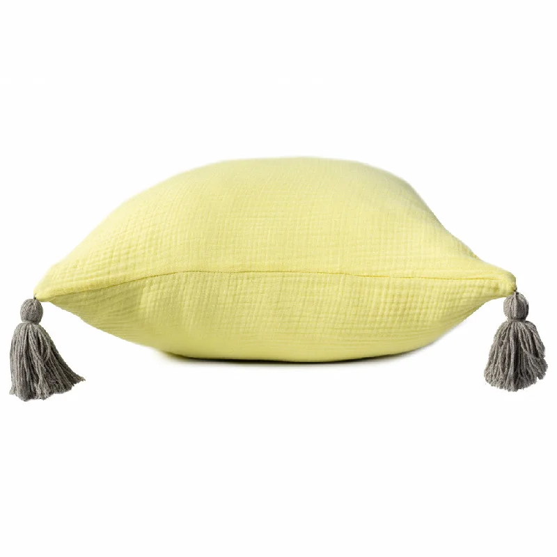 20" X 20" Yellow And Gray 100% Cotton Zippered Pillow