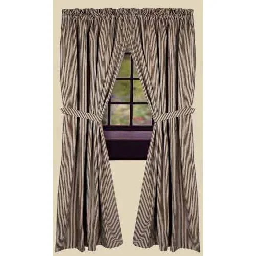 Black Nutmeg York Ticking Drapery 86" Panels Lined P8880011