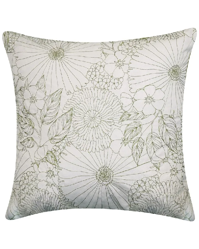 Edie Home Fine Line Embroidered Floral Indoor & Outdoor Decorative Pillow