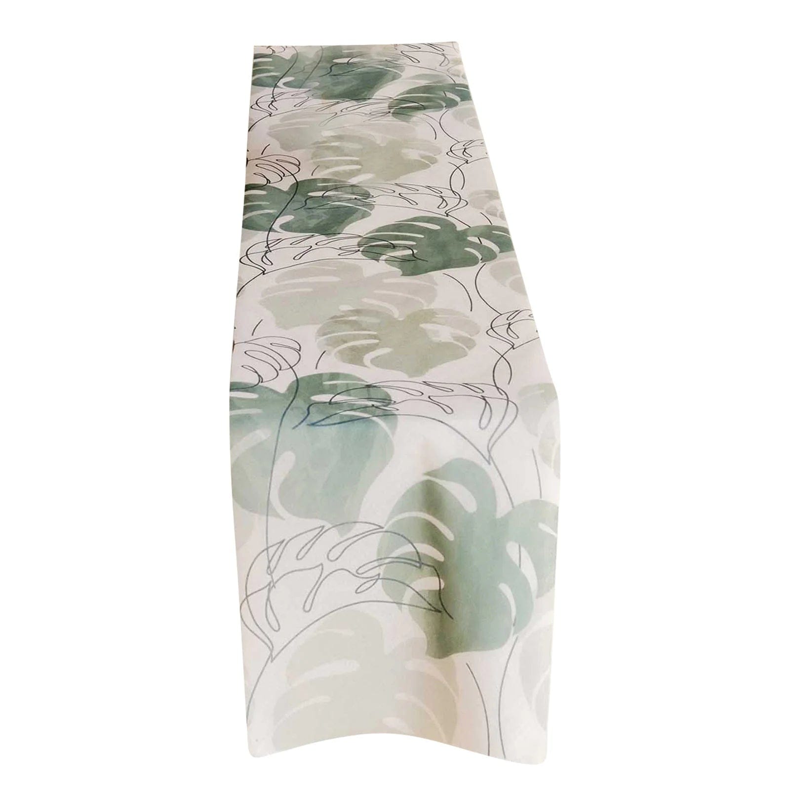 11" x 108" Monstera Palm Leaves Print Non Woven Table Runner - White and Green