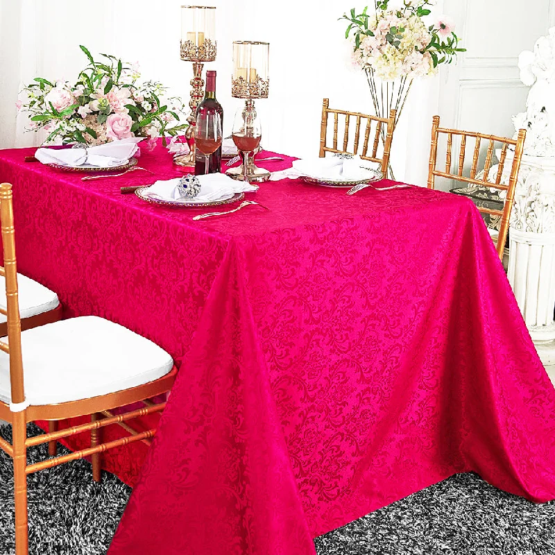 72"x120" Seamless Rectangular Floral Damask Jacquard Polyester (220 GSM) Tablecloth - Fuchsia (1pc)