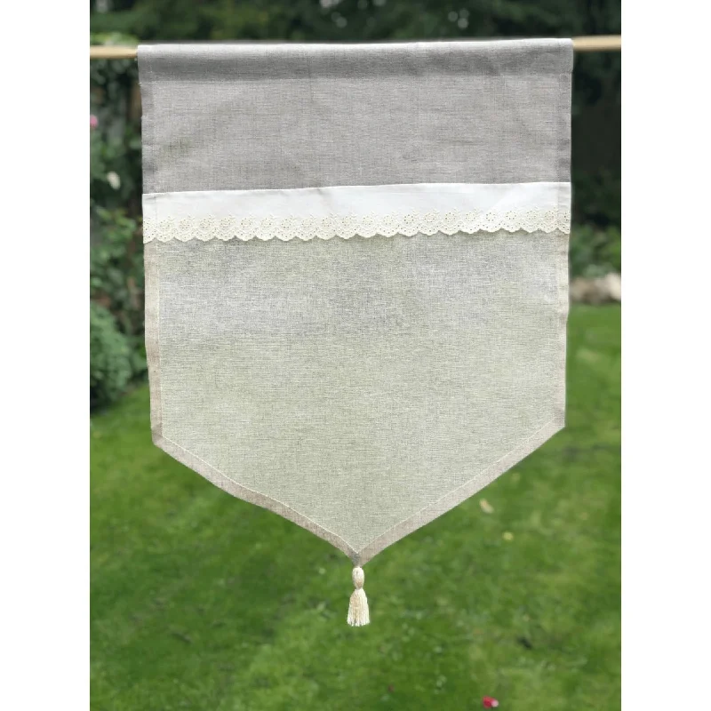 Natural Linen Cafe Curtain with Tassel