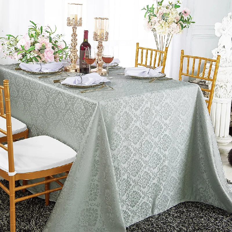 90"x132" Seamless Rectangular Marquis Damask Jacquard Polyester (220 GSM) Tablecloth - Silver (1pc)