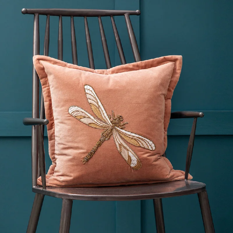 Aria Embroidered Feather Cushion Pink