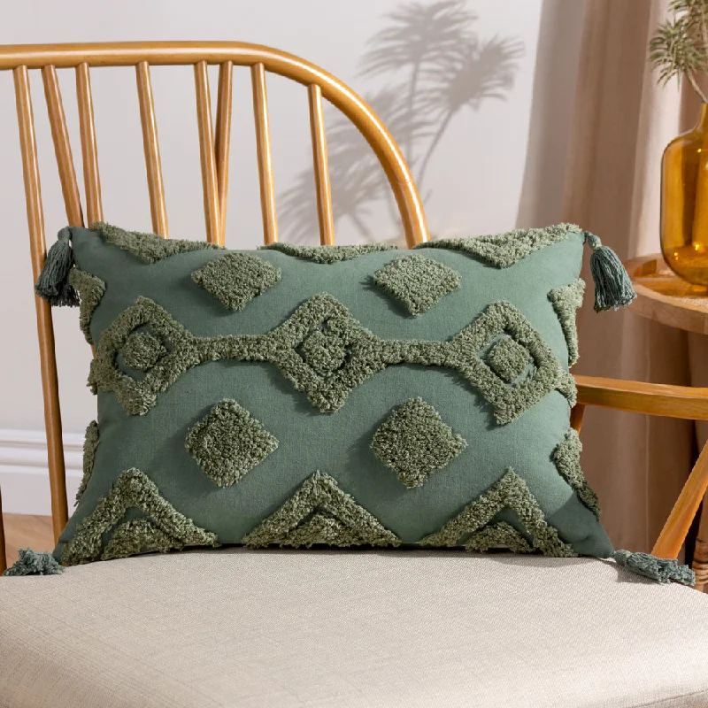 Dharma Tufted Tasselled Cushion Eucalyptus