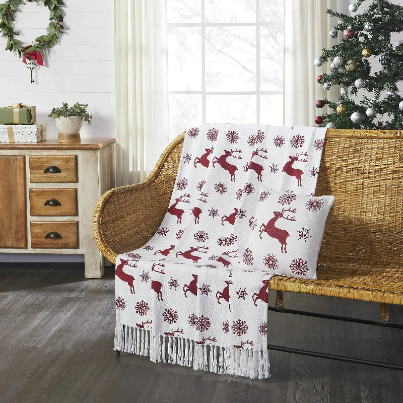 Scandia Snowflake Red White Woven Throw 50"x60" VHC Brands